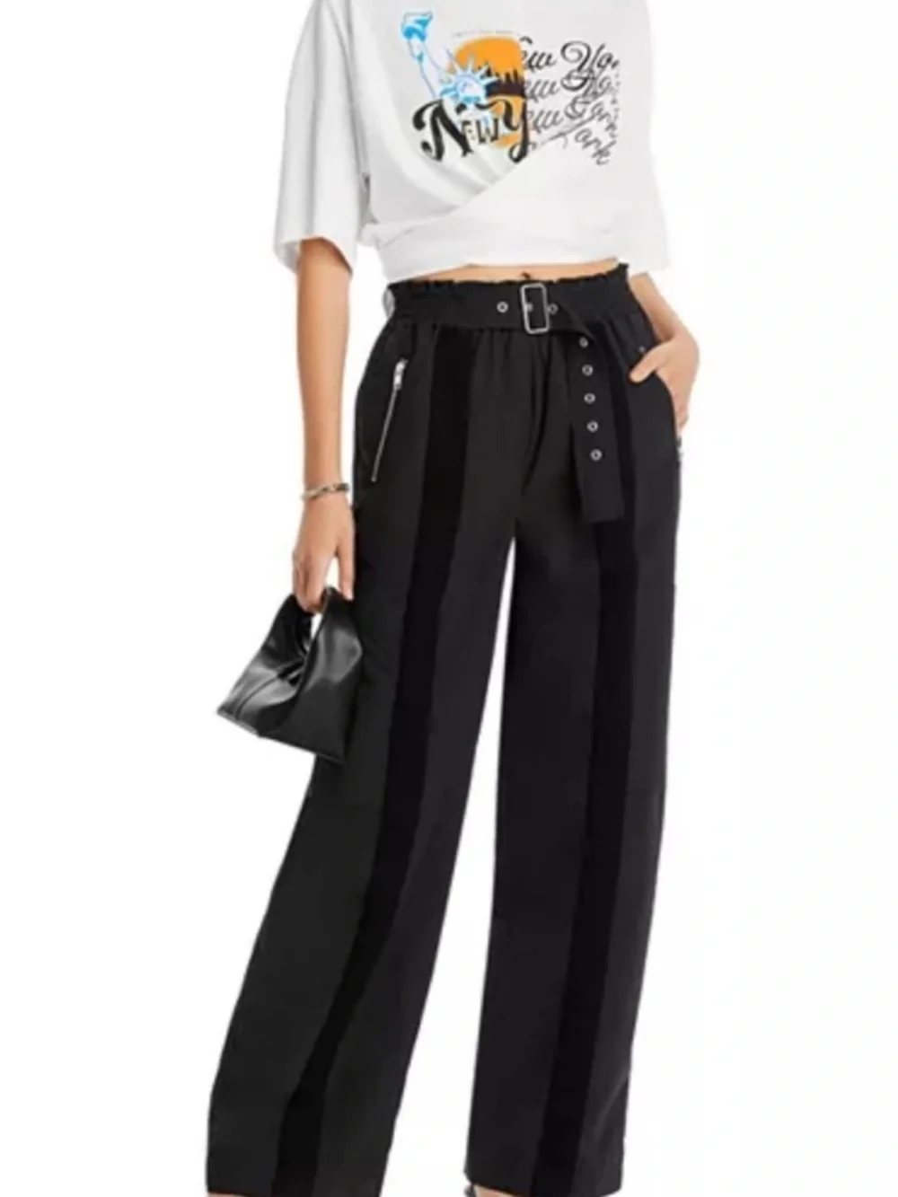 3.1 Phillip Lim We Are NY Graphic Print Crew Neck Wrap Front Tee Sz XS - Picture 1 of 11
